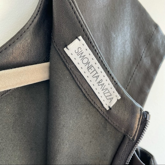 NWOT Simonetta Ravizza Real Black Leather Cap Sleeve Dress Size 4 - Picture 7 of 10